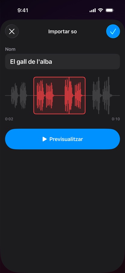 Importar i retallar un so d'alarma propi