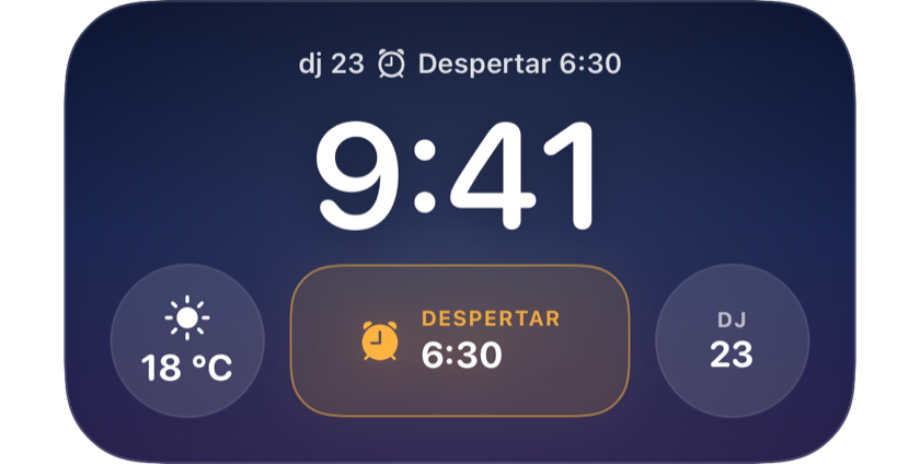 Una pantalla de bloqueig que mostra la propera despertada a les 6:30 en un widget