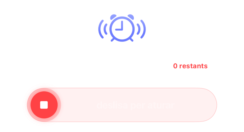 Una alarma sonant sense ajornaments restants, amb el control lliscant per aturar-la