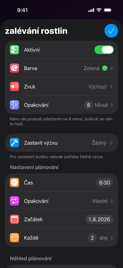 Úprava vlastního opakovaného budíku