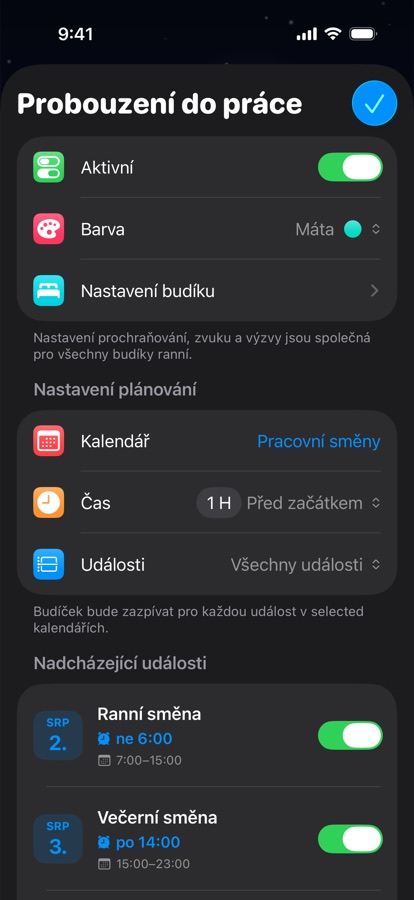 Budík na vstávání podle kalendáře pro směnný provoz