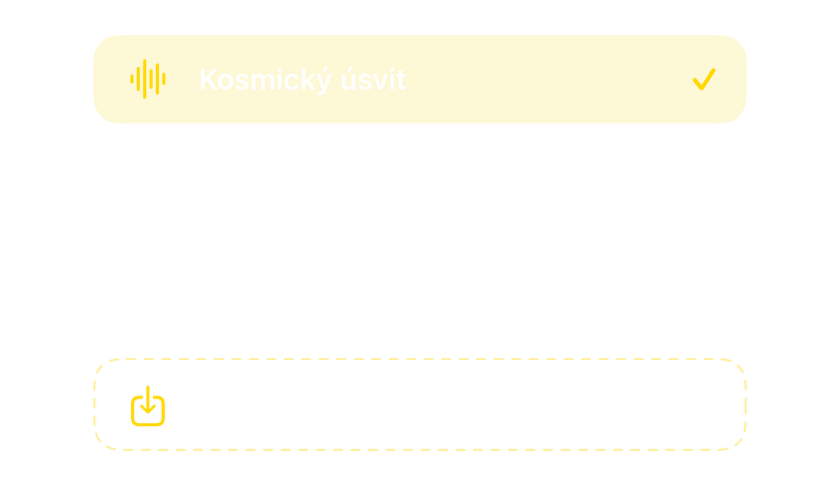 Výběr zvuků s vestavěnými zvuky budíku a možností importovat vlastní