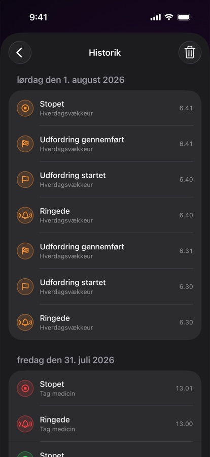 Alarmhistorik over tidligere opvågninger