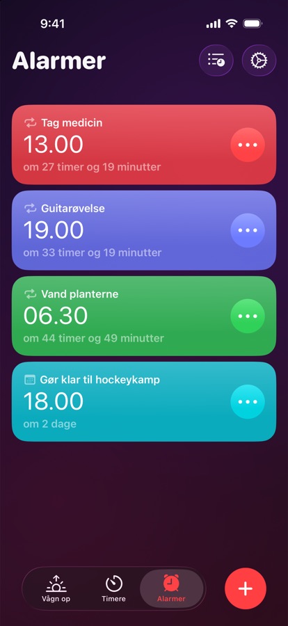 Fanen Alarmer, en liste over gentagne og enkeltstående alarmer