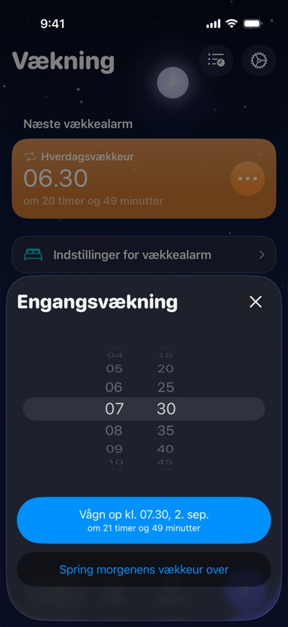 At sætte en engangsvækning til i morgen eller springe den over