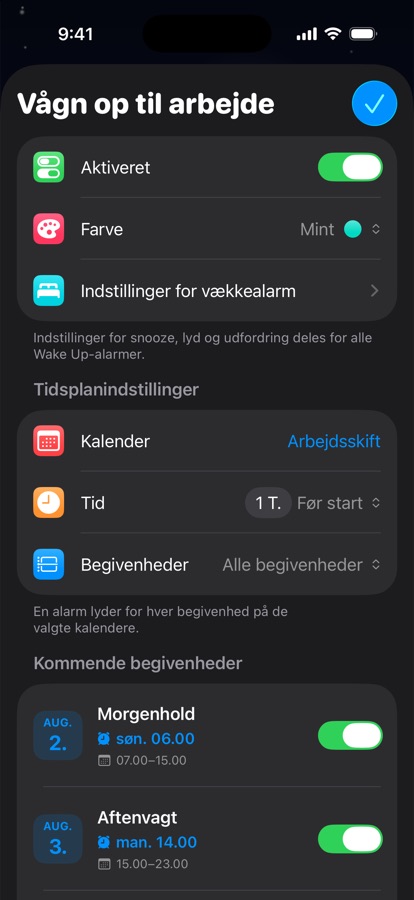 En kalenderbaseret vækkealarm til skifteholdsarbejde