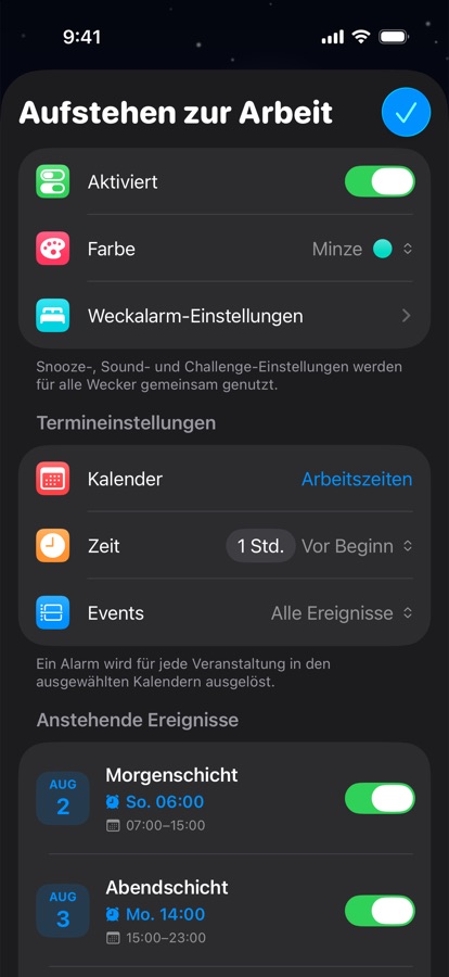 Ein kalenderbasierter Weckalarm für Schichtarbeit