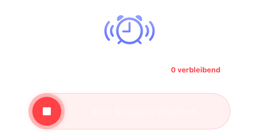 Ein klingelnder Wecker ohne verbleibende Schlummer, mit dem Schieberegler zum Stoppen