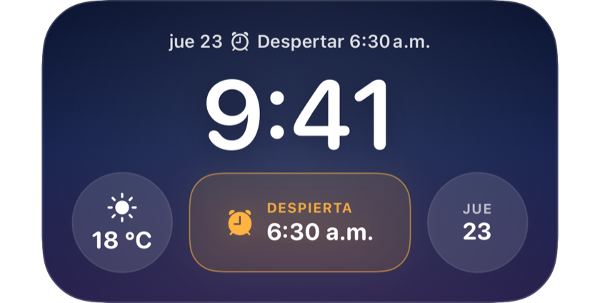 Una pantalla bloqueada que muestra el próximo despertar a las 6:30 en un widget