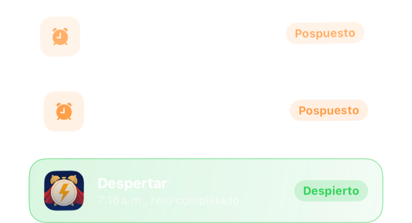 Dos alarmas pospuestas encimadas y luego una apagada por completo tras un reto