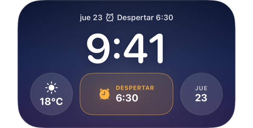 Una pantalla de bloqueo que muestra el próximo despertar a las 6:30 en un widget