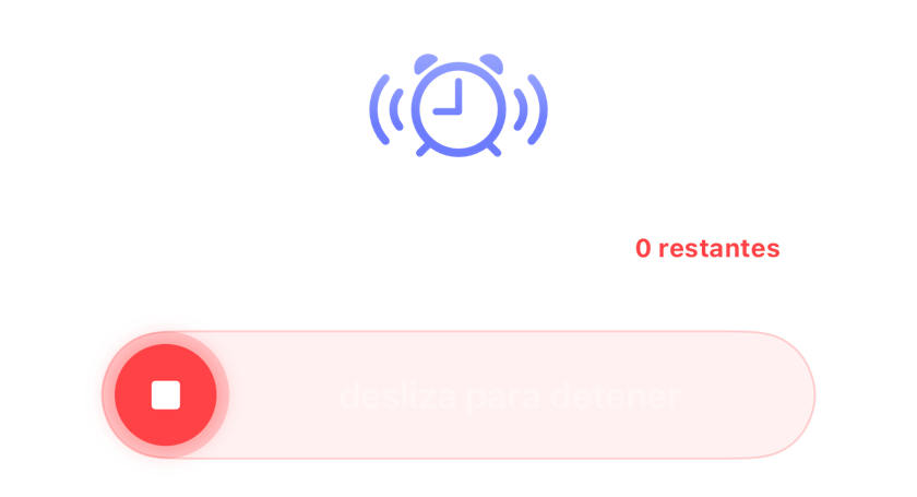 Una alarma sonando sin posposiciones restantes, con el control deslizante para detenerla