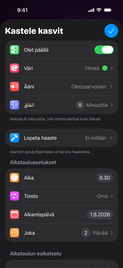Mukautetun toistuvan herätyksen muokkaus