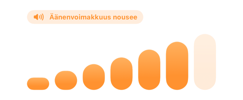 Äänenvoimakkuuspalkit nousevat askel askeleelta, kun herätys voimistuu