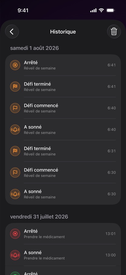 Historique des réveils passés