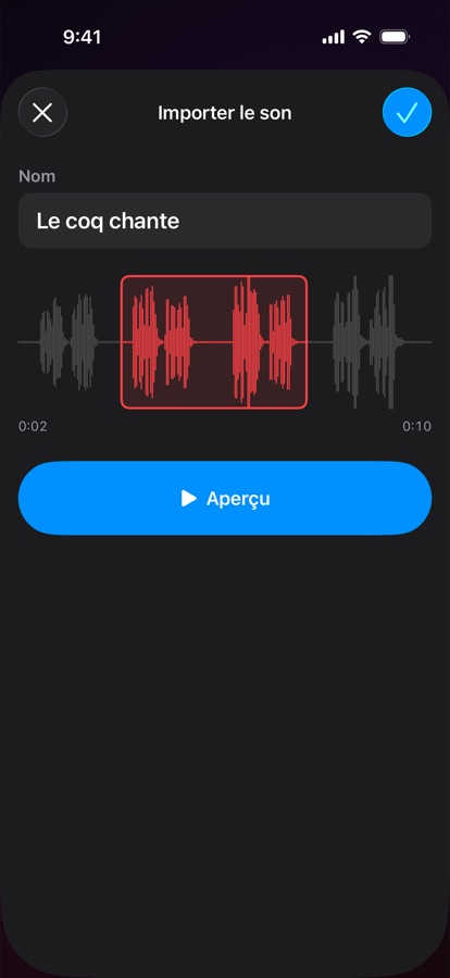 Import et découpe d'un son d'alarme personnel
