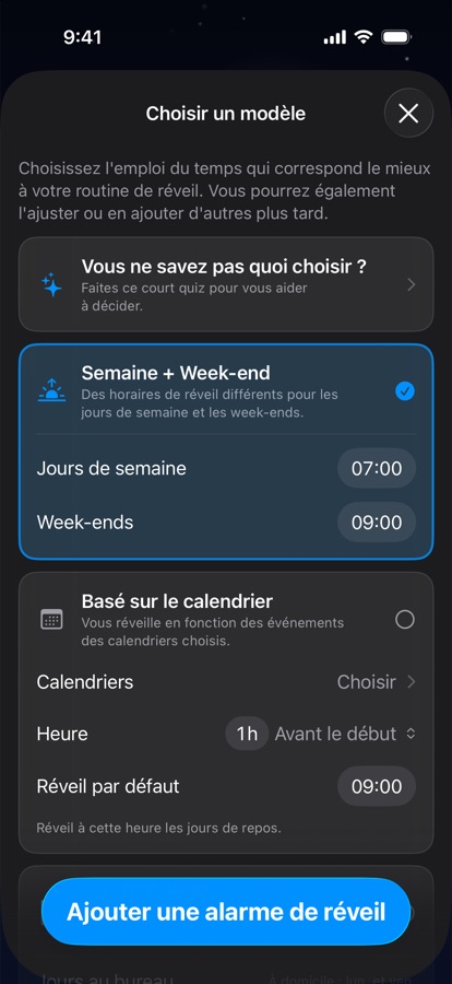 Choix d'un modèle d'horaire de réveil