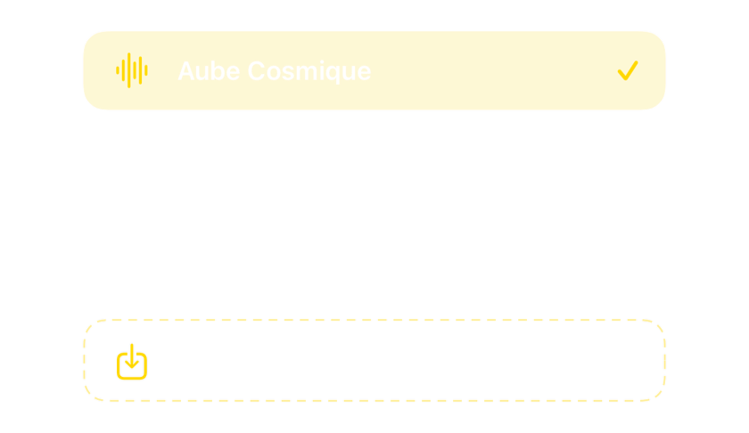 Le sélecteur de sons avec les sonneries intégrées et l'option d'importer les vôtres