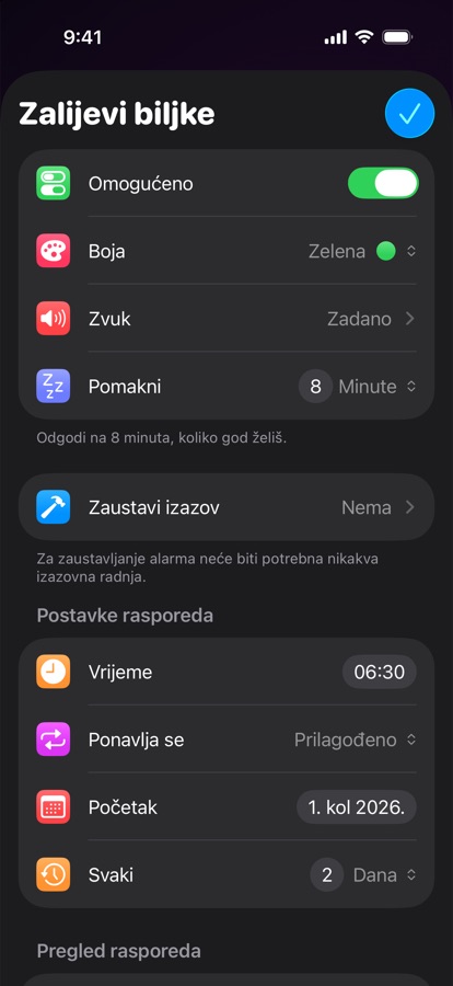 Uređivanje prilagođenog ponavljajućeg alarma