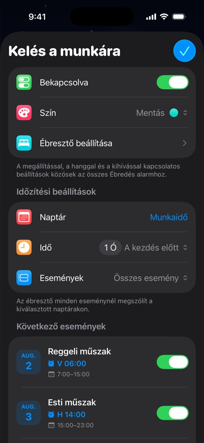 Naptáralapú ébresztő műszakos munkához