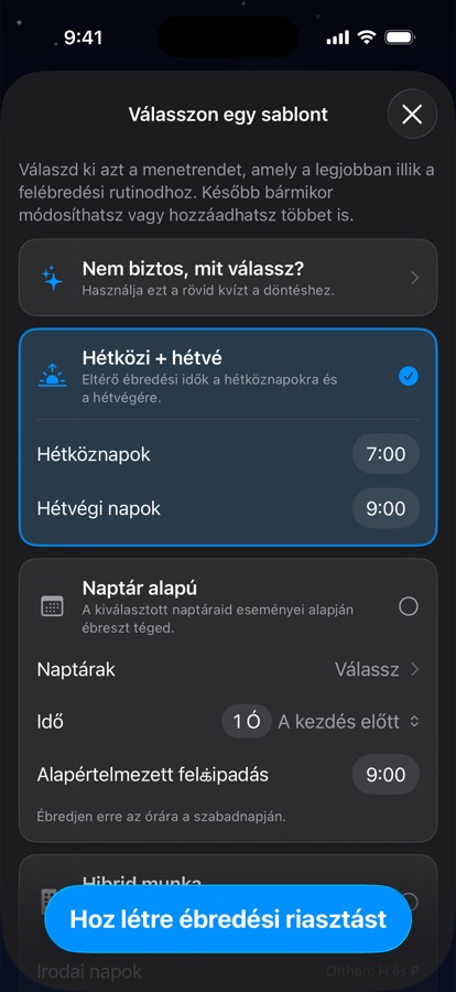 Ébredési ütemterv sablonjának kiválasztása