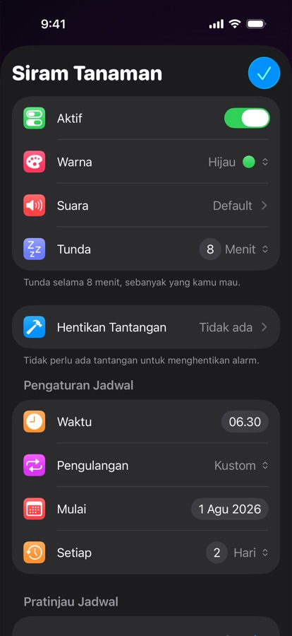Mengedit alarm berulang khusus