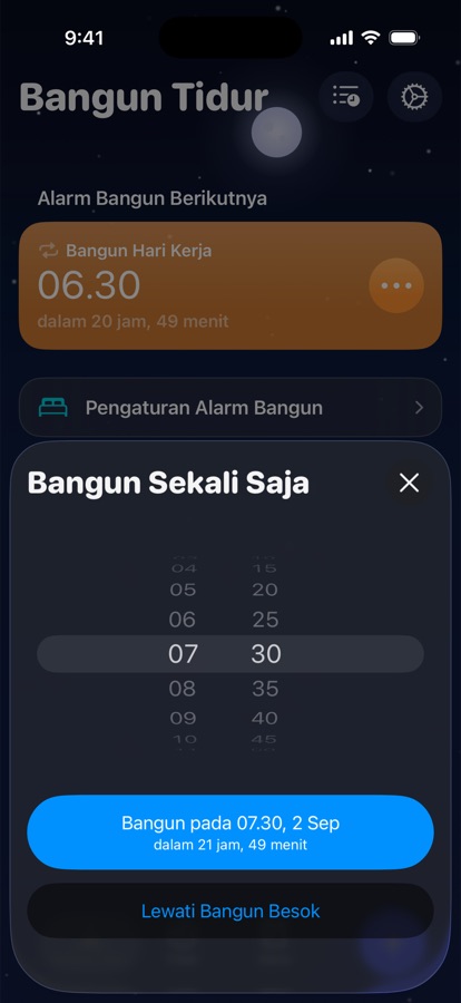 Menyetel bangun sekali saja untuk besok, atau melewatinya