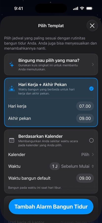 Memilih templat jadwal bangun