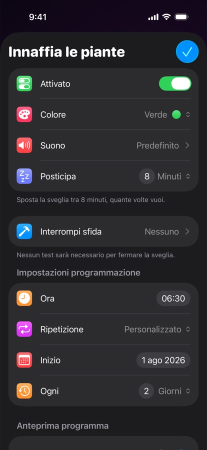Modifica di una sveglia ricorrente personalizzata