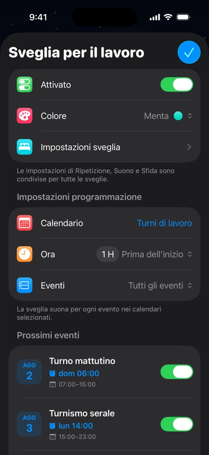 Una sveglia basata sul calendario per i turni di lavoro
