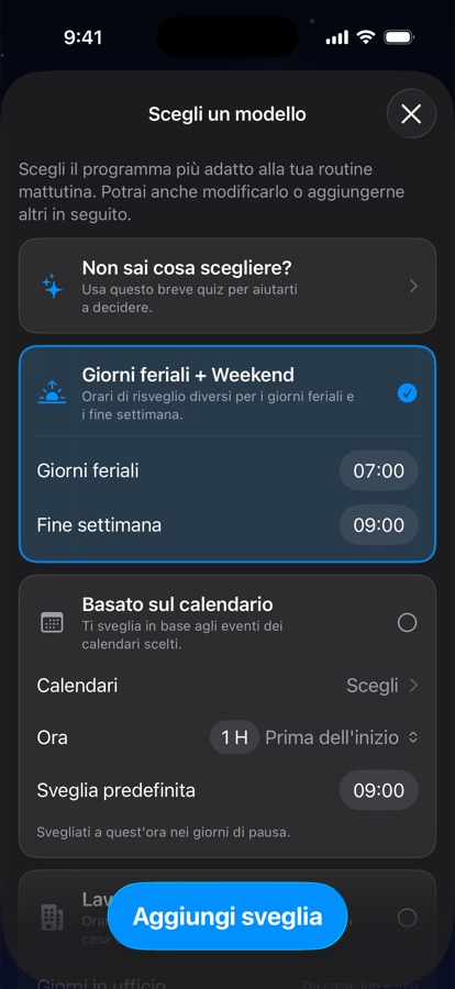 Scelta di un modello di orario di sveglia