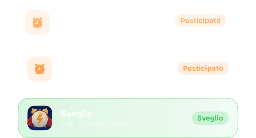 Due sveglie posticipate impilate, poi una spenta definitivamente dopo una sfida