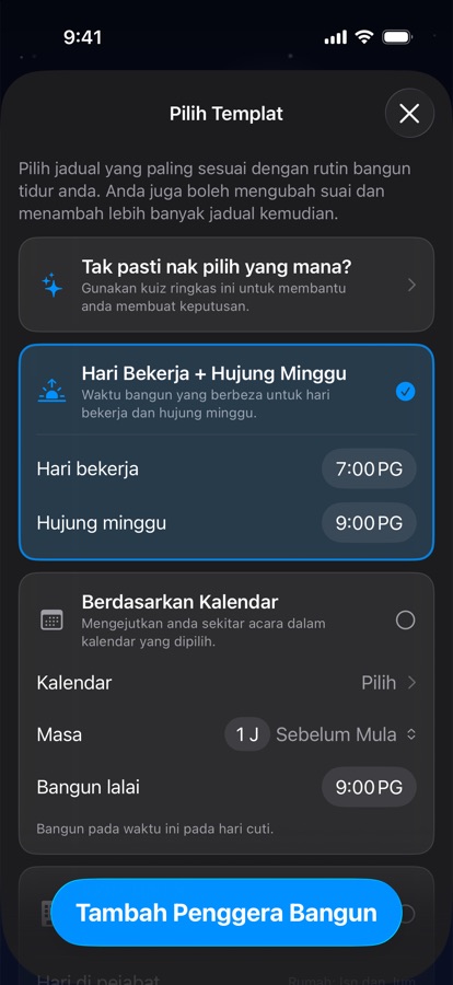 Memilih templat jadual bangun