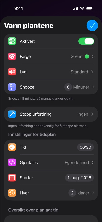 Redigering av en tilpasset gjentakende alarm