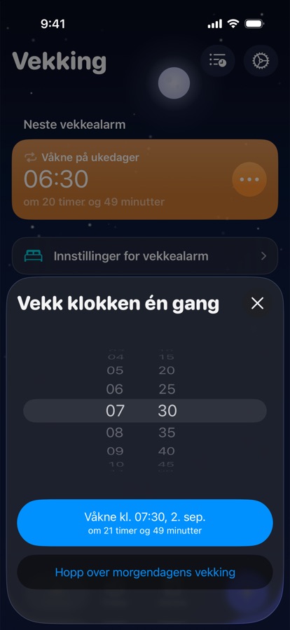Å sette en engangsvekking til i morgen eller hoppe over den