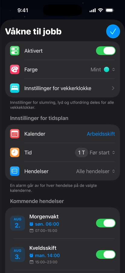 En kalenderbasert vekkeralarm for skiftarbeid