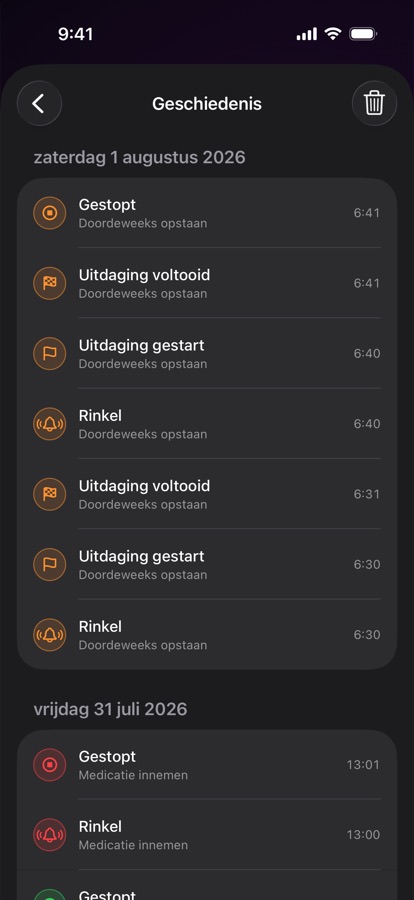 Wekkergeschiedenis van eerdere keren opstaan