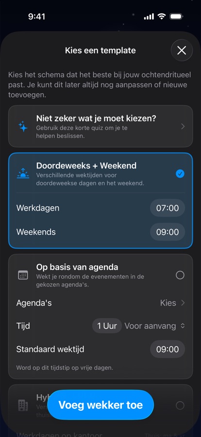 Een sjabloon voor het opstaschema kiezen