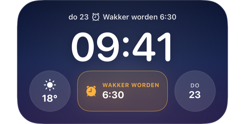 Een toegangsscherm dat het volgende opstaan om 6:30 uur in een widget toont