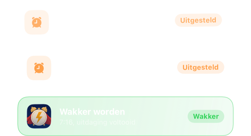 Twee gesnoozede wekkers op elkaar, en daarna één die na een uitdaging definitief uit ging
