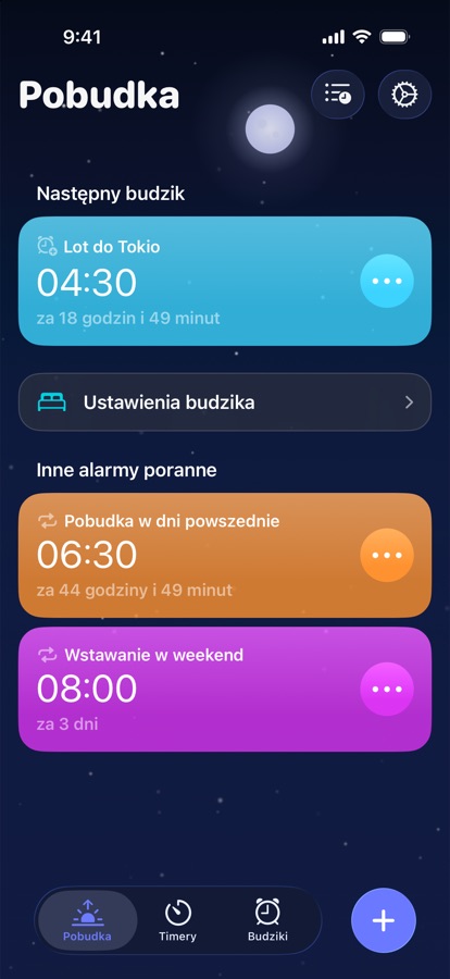Karta Pobudka z najbliższą pobudką i pozostałymi pobudkami