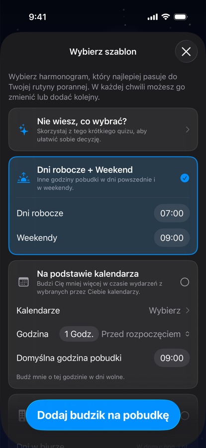 Wybór szablonu harmonogramu pobudek