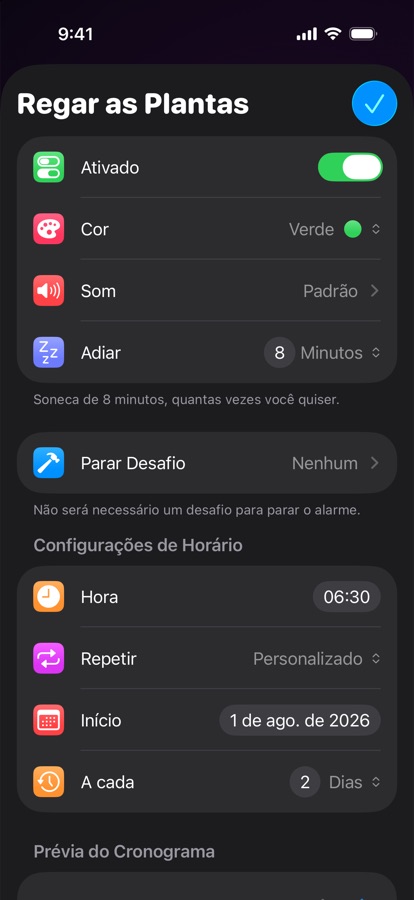 Editando um alarme repetido personalizado