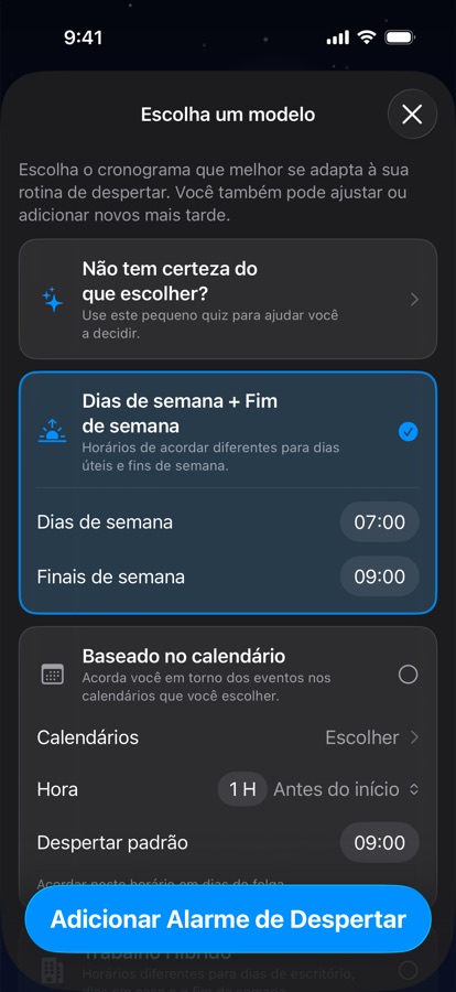 Escolhendo um modelo de horário de despertar