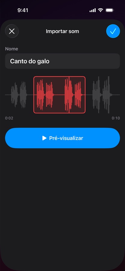 A importar e cortar um som de alarme próprio