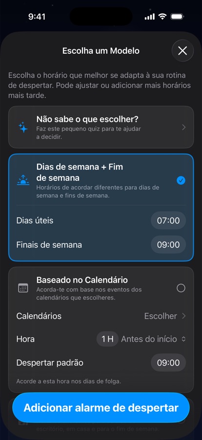 A escolher um modelo de horário para acordar