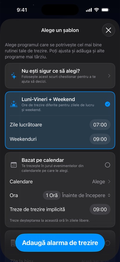 Alegerea unui șablon pentru programul de trezire