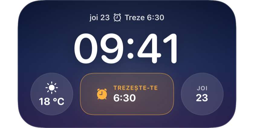 Un ecran blocat care arată următoarea trezire la 6:30 într-un widget