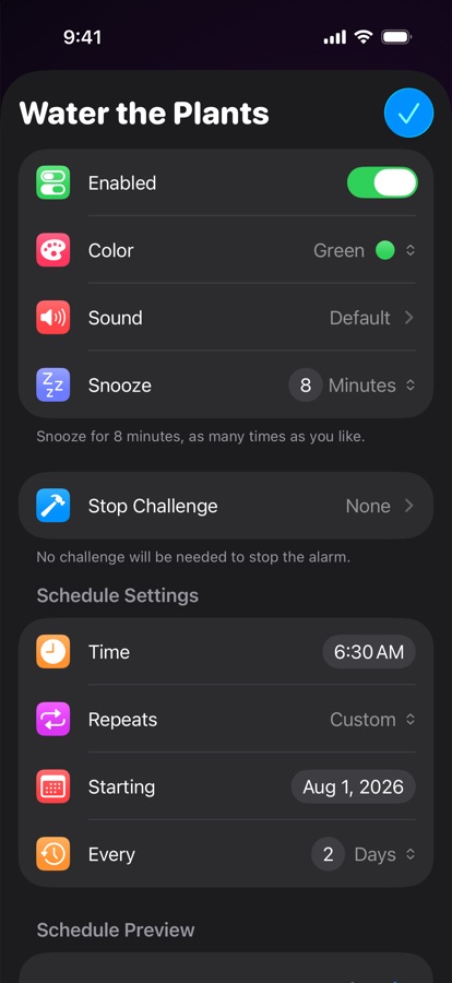 Editing a custom repeating alarm