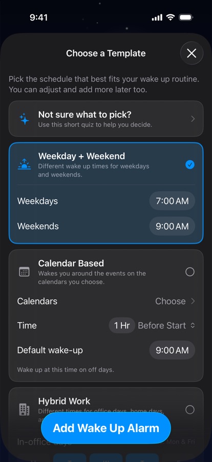 Choosing a wake up schedule template